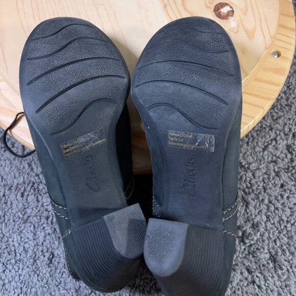 Clarks Boots Bergen Womens Size 11 Leather Black Lace Up Block Heel Ankle Bootie - Picture 9 of 10